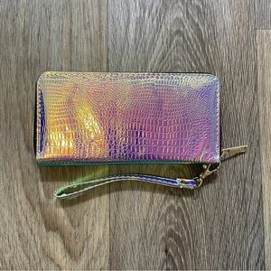 Iridescent snakeskin wallet clutch